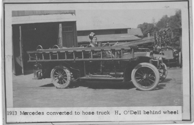 1913 Mercedes converted to hose truck - H. O'Dell behind the wheel